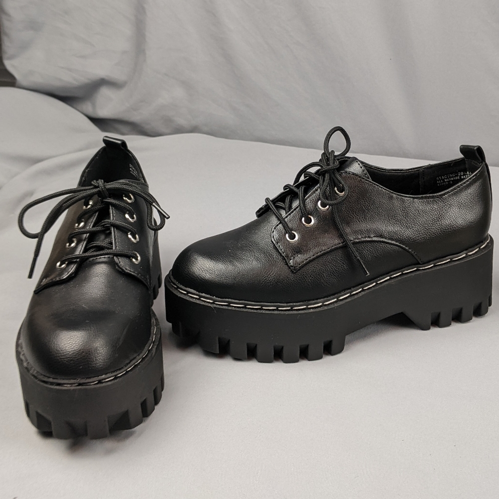 Black chunky platform oxford shoes